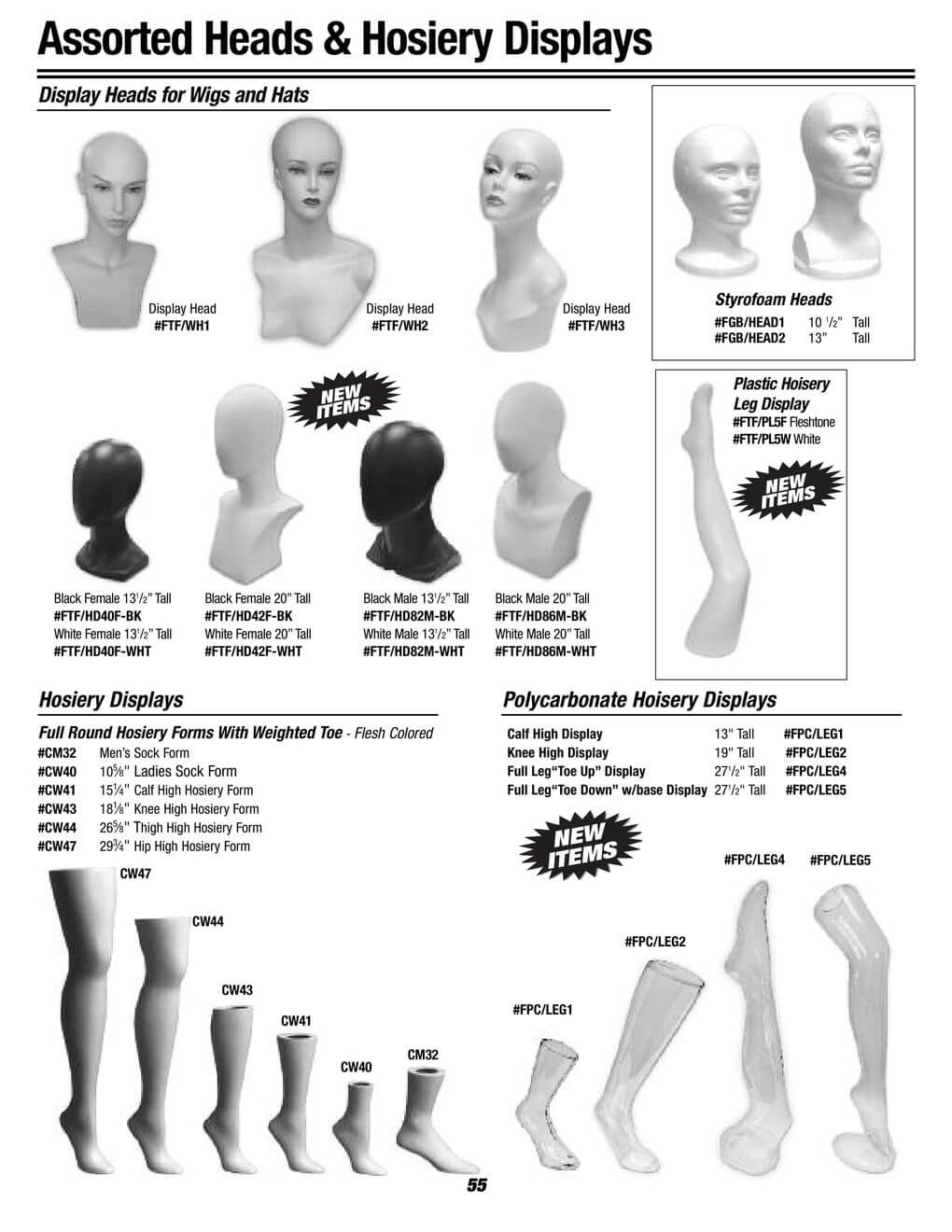 assorted heads and hosiery displays