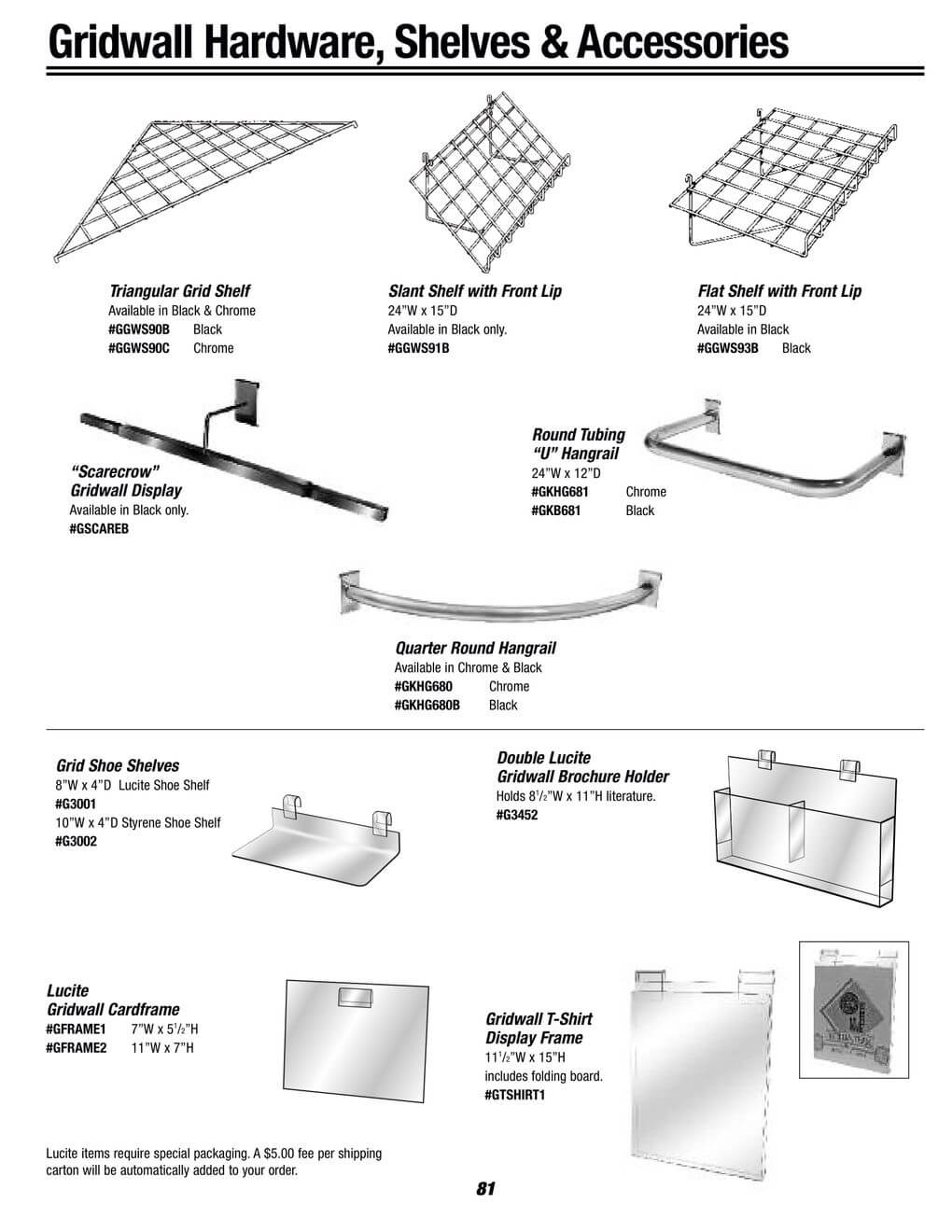 gridwall hardware, shelves and accessories